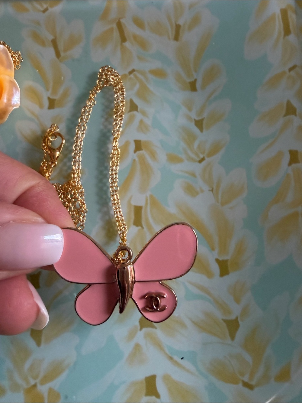 Beautiful Pink Enamel Butterfly Pendant Necklace with 18” Chain